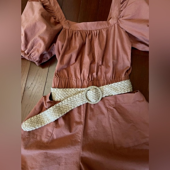 H&M BELTED ROMPER SIZE XS RUST BROWN cotton excellent condition - Picture 4 of 12